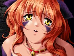 Rule 34 | 1girl, animal ears, artist request, bell, blush, cat ears, cat girl, collar, female focus, fur, game cg, looking at viewer, looking up, nina (words worth), open mouth, orange hair, solo, wavy hair, words worth, yellow eyes