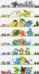 Rule 34 | 00s, 10s, 1990s (style), building, bulbasaur, charmander, checkered background, chikorita, chimchar, creatures (company), cyndaquil, eevee, flame-tipped tail, game freak, gen 1 pokemon, gen 2 pokemon, gen 3 pokemon, gen 4 pokemon, gen 5 pokemon, heart, huan li, long image, mudkip, nintendo, no humans, oshawott, pikachu, piplup, pokemon, pokemon (creature), pokemon bw, pokemon dppt, pokemon frlg, pokemon gsc, pokemon hgss, pokemon rgby, pokemon rse, retro artstyle, snivy, spoken heart, squirtle, star (symbol), starter pokemon trio, tall image, tepig, torchic, totodile, tree, treecko, turtwig