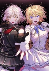 Rule 34 | 2girls, absurdres, blonde hair, blue eyes, blush, breasts, fate/apocrypha, fate/grand order, fate (series), gloves, highres, jeanne d&#039;arc (fate), jeanne d&#039;arc (ruler) (fate), jeanne d&#039;arc alter (avenger) (fate), jeanne d&#039;arc alter (fate), large breasts, long hair, long sleeves, looking at viewer, multiple girls, music, nipi27, open mouth, short hair, silver hair, singing, smile, very long hair, yellow eyes