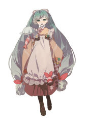 Rule 34 | 1girl, apron, bell pepper, black footwear, boots, bow, braid, brown kimono, checkered sleeves, commentary, cross-laced footwear, earrings, egg (food), food, food print, fork hair ornament, full body, green eyes, green pepper, hair bow, hair ornament, hairclip, hardboiled egg, hatsune miku, highres, holding, holding tray, hukaya39, japanese clothes, jewelry, kappougi, kimono, lace-up boots, light smile, long hair, looking at viewer, lotus root, low twin braids, open mouth, pepper, red bow, serving dome, single earring, snowflake print, solo, spoon hair ornament, squash, star (symbol), star earrings, star print, straight-on, striped clothes, striped kimono, tray, twin braids, twintails, very long hair, vocaloid, white apron, white background, white bow, wide sleeves, yuki miku, yuki miku (2024)