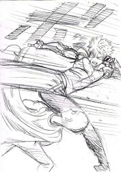 Rule 34 | 2boys, attack, bald, blank eyes, cape, dodging, genos, greyscale, kicking, male focus, md5 mismatch, monochrome, multiple boys, murata yuusuke, official art, one-punch man, resized, saitama (one-punch man), sketch, speed lines, text focus