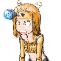 Rule 34 | 1girl, blonde hair, dalek, doctor who, lowres, mecha musume, open mouth, orange hair, parody, personification, simple background, solo, white background