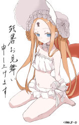 Rule 34 | 1girl, abigail williams (fate), abigail williams (swimsuit foreigner) (fate), abigail williams (swimsuit foreigner) (third ascension) (fate), absurdres, bare shoulders, bikini, blonde hair, blue eyes, blush, bonnet, bow, breasts, fate/grand order, fate (series), forehead, hair bow, highres, innertube, keyhole, kuronuko neero, long hair, looking at viewer, miniskirt, navel, parted bangs, sidelocks, sitting, skirt, small breasts, smile, solo, swim ring, swimsuit, thighs, translation request, twintails, very long hair, wariza, white bikini, white bow, white headwear, zanshomimai