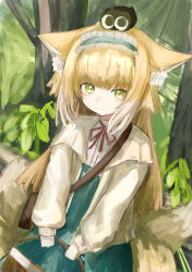 Rule 34 | 1girl, absurdres, animal ear fluff, animal ears, arknights, basket, blue hairband, blue skirt, closed mouth, commentary request, day, fox ears, fox girl, fox tail, frilled hairband, frills, green eyes, hairband, high-waist skirt, highres, holding, holding basket, jacket, kitsune, long sleeves, looking at viewer, luo xiaohei zhanji, neck ribbon, on head, open clothes, open jacket, outdoors, piennamekuzi, puffy long sleeves, puffy sleeves, red ribbon, ribbon, shirt, skirt, solo, suzuran (arknights), suzuran (spring praise) (arknights), tail, tree, white jacket, white shirt