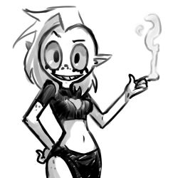 Rule 34 | 1girl, belly, breasts, crop top, eyebrows, freckles, lord dominator, side cut, simple background, skirt, smile, solo, stomach, teeth, wander over yonder, white background, white hair
