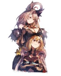 Rule 34 | 2girls, absurdres, anger vein, breast rest, breasts, breasts on head, cleavage, crossed arms, djeeta (granblue fantasy), granblue fantasy, hekate (granblue fantasy), highres, long hair, medium breasts, multiple girls, realpha, short hair