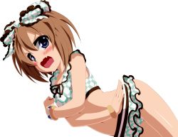 Rule 34 | 10s, 1girl, absurdres, blanc (neptunia), blue eyes, blush, bow, bracelet, breasts, brown hair, embarrassed, hair bow, hair ornament, highres, jewelry, navel, neptune (series), open mouth, planeptune, short hair, simple background, small breasts, solo, swimsuit, transparent background