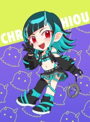 Rule 34 | 1girl, nanashi inc., asymmetrical gloves, belt, belt bra, black footwear, black gloves, black hair, black jacket, black skirt, black thighhighs, blue belt, blue hair, blue panties, blue socks, blush, buren, character name, chest belt, chibi, clothing cutout, commentary request, cropped jacket, cross-laced clothes, cross-laced sleeves, demon girl, demon horns, demon tail, fang, flat chest, full body, garter straps, gloves, grey skirt, highleg, highleg panties, highres, horns, jacket, layered skirt, long hair, long sleeves, looking at viewer, midriff, multicolored hair, navel, open clothes, open jacket, open mouth, panties, partially fingerless gloves, pointy ears, red eyes, shishio chris, shoes, shoulder cutout, single thighhigh, skirt, smile, sneakers, socks, solo, sugar lyric, tail, thighhighs, two-tone hair, underwear, virtual youtuber, zipper, zipper skirt