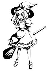 Rule 34 | 1girl, bad id, bad pixiv id, broom, dress, female focus, full body, greyscale, hat, highres, kirisame marisa, monochrome, solo, suzutou, touhou, transparent background, witch, witch hat