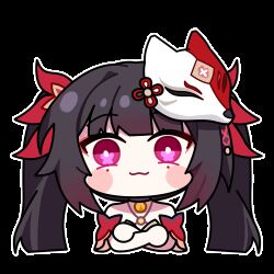 Rule 34 | 1girl, animated, animated gif, bare shoulders, bell, black choker, blinking, blush stickers, bow, brown hair, chibi, choker, closed mouth, cropped torso, crossed arms, dress, euyueuy, eyeliner, fox mask, hair bow, honkai: star rail, honkai (series), long bangs, long hair, looking at viewer, makeup, mask, mask on head, neck bell, outline, pink eyes, red bow, red dress, red eyeliner, sidelocks, sleeveless, sleeveless dress, smile, solo, sparkle (honkai: star rail), straight-on, transparent background, twintails, white outline