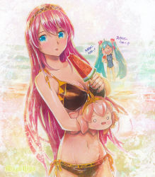 Rule 34 | 2girls, 39, ahoge, artist name, bikini, blue eyes, breast envy, breasts, cleavage, commentary request, food, front-tie top, green hair, hairband, hatsune miku, long hair, looking at viewer, marker (medium), mayo riyo, medium breasts, megurine luka, multiple girls, navel, pink hair, popsicle, school swimsuit, shiny skin, side-tie bikini bottom, swimsuit, takoluka, tongue, tongue out, traditional media, twintails, very long hair, vocaloid, watermelon bar