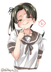 Rule 34 | 1girl, ayanami (kancolle), blush, brown eyes, brown hair, closed mouth, commentary request, ebifurya, heart, highres, kantai collection, long hair, looking at viewer, neckerchief, sailor collar, school uniform, serafuku, short sleeves, side ponytail, simple background, solo, tongue, tongue out, white background