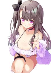 Rule 34 | 1girl, absurdres, alternate costume, azur lane, bare shoulders, bikini, bikini pull, black choker, black hair, blush, breasts, choker, cleavage, closed mouth, clothes pull, collarbone, commentary request, eyebrows, full body, hair ribbon, hand in bikini, head tilt, highres, jacket, large breasts, leer.meer, long hair, looking at viewer, nail polish, one side up, open mouth, pamiat merkuria (azur lane), pink jacket, pink nails, ponytail, purple eyes, ribbon, side ponytail, sidelocks, smile, solo, strap, swimsuit, thigh strap, toenail polish, toenails, transparent background, white bikini