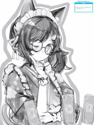 Rule 34 | 1girl, animal ears, closed mouth, glasses, greyscale, highres, hololive, japanese clothes, kimono, looking at viewer, monochrome, nanashi (nlo), one eye closed, ookami mio, ookami mio (new year), round eyewear, side ponytail, sketch, solo, virtual youtuber, wolf ears, wolf girl