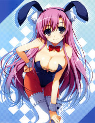 Rule 34 | 1girl, absurdres, animal ears, bare shoulders, blue eyes, breasts, cleavage, fake animal ears, hand on own hip, highres, hip focus, image sample, large breasts, leaning forward, leotard, light smile, long hair, pantyhose, pink hair, playboy bunny, rabbit ears, red pantyhose, solo, tomose shunsaku