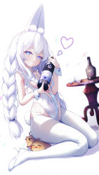 Rule 34 | 1girl, 2others, absurdres, animal ear fluff, animal ears, azur lane, bird, blue eyes, bottle, braid, breasts, chick, covered navel, crotchless, crotchless pantyhose, fake animal ears, fake tail, geomdaeng, groin, heart, high heels, highleg, highleg leotard, highres, le malin (azur lane), le malin (listless lapin) (azur lane), legs, leotard, long hair, manjuu (azur lane), multiple others, pantyhose, playboy bunny, rabbit ears, rabbit tail, shoes, sitting, sitting on animal, small breasts, table, tail, thighs, twin braids, twintails, very long hair, white footwear, white hair, white leotard, white pantyhose, wine bottle, wrist cuffs