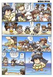 Rule 34 | 6+girls, = =, abyssal ship, aged down, akagi (kancolle), apron, beach, black hair, brown eyes, brown hair, burning, burnt food, burnt hair, character doll, chibi, closed eyes, collar, comic, commentary request, cooking, day, detached sleeves, fang, fire, fish, flying sweatdrops, folded ponytail, glaring, green hair, grey hair, grill, grilling, hair ornament, hair ribbon, hairclip, headgear, highres, hisahiko, hood, hoodie, horns, i-class destroyer, ikazuchi (kancolle), inazuma (kancolle), innertube, japanese clothes, kaga (kancolle), kantai collection, katsuragi (kancolle), long hair, mittens, multiple girls, nagato (kancolle), northern ocean princess, ocean, one-piece swimsuit, open mouth, ponytail, ribbon, short hair, short sleeves, side ponytail, sleeveless, smile, smoke, soot, standing, standing on liquid, star-shaped pupils, star (symbol), swim ring, swimsuit, swimsuit under clothes, symbol-shaped pupils, thighhighs, translation request, twintails, water, white hair, wide sleeves, zuikaku (kancolle)