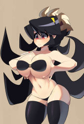 Rule 34 | 1girl, absurdres, bra, breast hold, breasts, curvy, filia (skullgirls), highres, impossible clothes, large breasts, panties, postblue98, red eyes, samson (skullgirls), skullgirls, solo, thighhighs, underwear