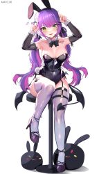 Rule 34 | 1girl, absurdres, animal ears, armpits, bar stool, bare shoulders, bibi (tokoyami towa), black footwear, blush, bow, bowtie, breasts, collarbone, demon tail, demon wings, detached collar, detached sleeves, hair between eyes, high heels, highres, hololive, kkato, leotard, long hair, medium breasts, multicolored nails, playboy bunny, purple hair, purple nails, rabbit ears, rabbit pose, rabbit tail, shoulder tattoo, sitting, solo, stool, tail, tattoo, thigh strap, thighhighs, tokoyami towa, twintails, very long hair, virtual youtuber, white background, white thighhighs, wings, yellow eyes, yellow nails