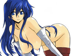 Rule 34 | 1girl, ass, bent over, blue eyes, blue hair, blush, boots, breasts, brown footwear, caeda (fire emblem), cowboy shot, elbow gloves, fire emblem, fire emblem: mystery of the emblem, fire emblem: shadow dragon, gloves, hair between eyes, hanging breasts, large breasts, light smile, long hair, looking at viewer, matching hair/eyes, michael f91, nintendo, nipples, nude, pegasus knight uniform (fire emblem), puffy areolae, simple background, solo, thigh boots, thighhighs, white background, white gloves