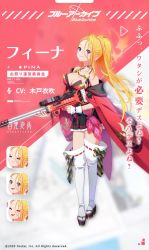 Rule 34 | 1girl, blonde hair, blue archive, blue eyes, breasts, character name, drum magazine, gun, halo, high-capacity magazine, holding, holding gun, holding weapon, japanese clothes, kimono, large breasts, lewis gun, light machine gun, long hair, machine gun, magazine (weapon), nail polish, official art, osuk2 (osugi), pan magazine, pina (blue archive), platform clogs, ponytail, sandals, sleeveless, smile, solo, thighhighs, trigger discipline, weapon