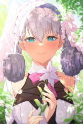Rule 34 | 1girl, braid, breasts, crown braid, dress, flower, head wings, highres, juliet sleeves, long sleeves, mebi il, medium breasts, melia antiqua, o-ring, puffy sleeves, short dress, solo, wings, xenoblade chronicles: future connected, xenoblade chronicles (series), xenoblade chronicles 1