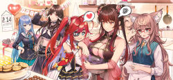 Rule 34 | + +, 5girls, adjusting eyewear, ahoge, animal ears, baking, balloon, belt, blue eyes, blue hair, blue serafuku, bolo tie, bow, bowl, box, braid, breasts, brown hair, calendar (object), cat ears, chain belt, china dress, chinese clothes, chocolate, chocolate making, choker, cleavage, collared shirt, cookie, crop top, darwin (dragirls), date masamune (dragirls), detached sleeves, double bun, dress, drooling, eating, eyepatch, flower, food, french braid, frilled skirt, frilled sleeves, frills, frying pan, gift, gift box, glasses, green eyes, hair bun, hair flower, hair ornament, hair ribbon, hand on own hip, happy valentine, heart, heart balloon, highres, holding, holding bowl, holding paper, holding whisk, jing ke (dragirls), kettle, kitchen, large breasts, light brown hair, long hair, long sleeves, looking at another, midriff, mixing bowl, multicolored hair, multiple belts, multiple girls, navel, nene (dragirls), official art, open mouth, orange eyes, over-rim eyewear, own hands together, paper, plate, pot, red-framed eyewear, red eyes, red flower, red hair, red shawl, reginleif (dragirls), ribbon, school uniform, semi-rimless eyewear, serafuku, shawl, shirt, skirt, sleeveless, sleeveless dress, smile, spoken heart, spoken squiggle, squiggle, streaked hair, sweatdrop, sweater vest, the symphony of dragon and girls, twintails, two side up, valentine, very long hair, whisk, whisking, white hair, white shirt, yellow bow, yokii