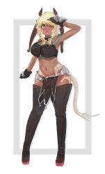 Rule 34 | 10s, 1girl, ;d, absurdres, armpits, au ra, warrior of light (ff14), black footwear, black thighhighs, blonde hair, blue eyes, blush, boots, breasts, bustier, commission, criss-cross halter, dark-skinned female, dark skin, dragon girl, dragon horns, dragon tail, ehrrr, fang, final fantasy, final fantasy xiv, fingerless gloves, full body, gloves, halterneck, halterneck, highres, horns, large breasts, loincloth, looking at viewer, nose blush, one eye closed, open mouth, salute, scales, smile, solo, standing, tail, thigh boots, thighhighs