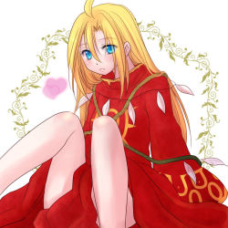 Rule 34 | 1boy, ahat (ragnarok online), ahoge, blonde hair, blue eyes, blush, commentary request, feet out of frame, heart, long hair, long sleeves, looking at viewer, male focus, manoji, open mouth, ragnarok online, red robe, robe, solo, white background, wide sleeves