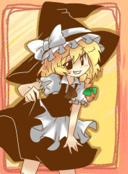 Rule 34 | 1girl, blonde hair, bow, braid, eromame, female focus, grin, hair bow, hat, kirisame marisa, smile, solo, touhou, witch, witch hat