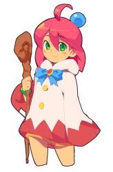 Rule 34 | 1girl, ahoge, blush stickers, closed mouth, final fantasy, final fantasy fables, green eyes, holding, holding staff, long sleeves, looking at viewer, metata, red hair, shirma, short hair, simple background, sleeves past fingers, sleeves past wrists, smile, solo, staff, standing, white background, white mage (final fantasy)