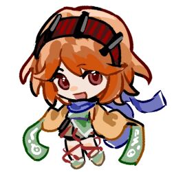Rule 34 | 1other, androgynous, blue scarf, brown shorts, chibi, green footwear, green shirt, hairband, leg ribbon, len&#039;en, long sleeves, medium hair, open mouth, orange hair, other focus, qgpc3pnwsmctbeg, red eyes, red hairband, red ribbon, ribbon, scarf, shirt, shorts, simple background, sleeves past fingers, sleeves past wrists, smile, solo, white background, yellow sleeves, zuifeng tenkai