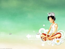 Rule 34 | 1boy, animal, black hair, cat, flower, indian style, lotus, male focus, monkey d. luffy, one piece, red shorts, sandals, scar, shorts, sitting, solo, wallpaper
