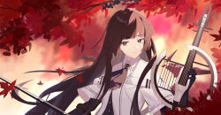 Rule 34 | 1girl, arknights, ascot, autumn, autumn leaves, belt, belt buckle, black ascot, black bustier, black eyes, black gloves, black hair, black halo, black wings, blunt bangs, blurry, blurry background, blurry foreground, bow (music), branch, broken halo, buckle, bustier, buttons, cello, chinese commentary, collared jacket, commentary request, dark halo, day, depth of field, detached wings, dot nose, energy wings, falling leaves, floating, floating hair, gloves, halo, hand up, highres, hime cut, holding, holding bow (music), holding instrument, holding violin, hua ye, instrument, jacket, layered sleeves, leaf, light particles, light smile, long hair, long sleeves, looking at viewer, maple leaf, mole, mole under eye, outdoors, pale skin, shade, short over long sleeves, short-sleeved jacket, short sleeves, sidelocks, solo, standing, sunlight, tree, upper body, very long hair, violin, virtuosa (arknights), white belt, white jacket, wide sleeves, wing collar, wings