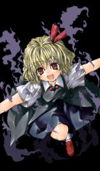 Rule 34 | 1girl, bad id, bad pixiv id, blonde hair, darkness, embodiment of scarlet devil, female focus, outstretched arms, red eyes, ribbon, rumia, sasakura koneri, short hair, solo, spread arms, touhou