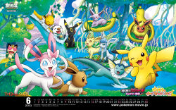 Rule 34 | 2013, animal focus, brown eyes, calendar, creatures (company), dated, eevee, espeon, evolutionary line, flareon, fluffy, full body, fur collar, game freak, gen 1 pokemon, gen 2 pokemon, gen 4 pokemon, gen 5 pokemon, gen 6 pokemon, glaceon, happy, highres, jolteon, leafeon, looking at viewer, looking to the side, meowth, nintendo, no humans, official art, open mouth, oshawott, outdoors, pikachu, pokemon, pokemon (anime), pokemon (creature), pokemon bw (anime), pokemon the movie: genesect and the legend awakened, sitting, smile, standing, sunset, sylveon, umbreon, vaporeon, walking, water