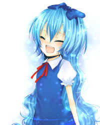 Rule 34 | 1girl, alternate hairstyle, bad id, bad pixiv id, blue hair, bow, cirno, closed eyes, long hair, open mouth, solo, embodiment of scarlet devil, touhou, very long hair, you zasshoku