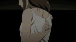 Rule 34 | 1girl, animated, animated gif, bouncing breasts, breasts, brown hair, dress, mirai nikki, nipples, no bra, smile, strap pull, undressing, unzipped, unzipping, wakaba moe, white dress