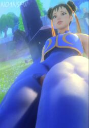 Rule 34 | 1boy, 1girl, animated, assertive female, blue shirt, brown eyes, brown hair, capcom, chinese clothes, chun-li, epic games, erection, faceless, faceless male, fortnite, grass, hetero, looking at penis, looking down, lowres, muscular, muscular female, muscular legs, no1nsfw, pale skin, ribbon, rubbing, shirt, short hair, sitting, sitting on person, smile, sound, street fighter, tagme, thick eyebrows, thick thighs, thigh sex, thighs, tree, twintails, video