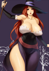 Rule 34 | 1girl, blush, breasts, brown eyes, brown hair, dragon&#039;s crown, dress, dwarf (dragon&#039;s crown), female focus, hat, huge breasts, long hair, mafen, open mouth, sorceress (dragon&#039;s crown), strapless, strapless dress, thick thighs, thighs, vanillaware, wide hips, wizard (dragon&#039;s crown)
