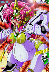 Rule 34 | 1girl, armor, banpresto, censored, cum, cum in pussy, double penetration, green eyes, mosaic censoring, multiple penetration, pink hair, pregnant, pussy, rape, solo, super robot wars, super robot wars the lord of elemental, tentacles, tongue, tongue out, uneven eyes, uniform, valsione, valsione r