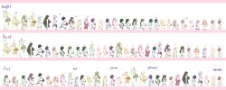 Rule 34 | 6+girls, absurdres, animal ears, bikini, blush, bow, bra, breasts, bust chart, character request, crossed arms, earrings, fat, fox shadow puppet, glasses, hair bow, hair ornament, hair ribbon, hairband, hairclip, hakusan tora, height chart, highres, jewelry, kamisuki, large breasts, long hair, multiple girls, navel, original, plump, ribbon, ring, shorts, side-tie bikini bottom, skinny, swimsuit, twintails, underwear, v
