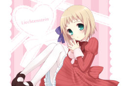 Rule 34 | 00s, aqua eyes, axis powers hetalia, bad id, bad pixiv id, bow, dress, heart, liechtenstein (hetalia), mary janes, own hands clasped, own hands together, pantyhose, shoes, short hair, sitting, solo, usashiro mani, white pantyhose