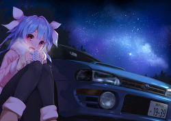 Rule 34 | + +, 10s, 1girl, :d, ankle boots, black pantyhose, blue hair, boots, car, cloud, coat, cup, diffraction spikes, fur-trimmed coat, fur trim, gedou (shigure seishin), hair ribbon, holding, holding cup, i-19 (kancolle), kantai collection, knees together feet apart, knees up, long hair, long sleeves, looking at viewer, motor vehicle, mug, night, night sky, open mouth, outdoors, pantyhose, pink coat, red eyes, ribbon, sitting, sky, sleeves past wrists, smile, solo, star-shaped pupils, star (sky), star (symbol), steam, subaru, subaru impreza, sweater, symbol-shaped pupils, tree, tri tails, turtleneck, turtleneck sweater, vehicle focus, wavy mouth, white ribbon