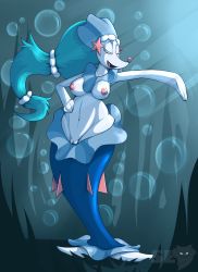 Rule 34 | 1girl, absurdres, arm up, artist name, blue hair, blush, breasts, bubble, closed eyes, collarbone, creatures (company), full body, furry, furry female, game freak, gen 7 pokemon, hair ornament, hand on own hip, highres, large breasts, long hair, navel, nintendo, nipples, ocean, open mouth, outstretched arm, pokemon, pokemon (creature), pokemon sm, primarina, pussy, sev (pelao0o), smile, solo, standing, starfish, tail, text focus, uncensored, underwater, water, watermark