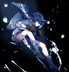 Rule 34 | 1girl, black footwear, boots, breasts, brown gloves, commentary request, full body, gloves, goggles, hair ornament, hair tie, hat, highres, ikurauni, kawashiro nitori, long hair, looking down, sidelocks, solo, touhou, underwater