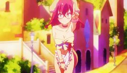 Rule 34 | 10s, 1girl, animal ears, animated, animated gif, apron, blue eyes, covering privates, covering crotch, dog ears, dog tail, glasses, lowres, navel, no game no life, no panties, red hair, screencap, short hair, stephanie dora, tail
