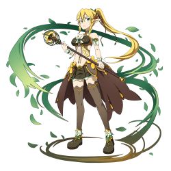 Rule 34 | 1girl, blonde hair, bra, braid, brown thighhighs, floating hair, flower, full body, green bra, green eyes, green skirt, hair between eyes, hair flower, hair ornament, hair ribbon, high ponytail, highres, holding, holding weapon, leafa, long hair, looking at viewer, miniskirt, pleated skirt, red flower, ribbon, skirt, solo, standing, sword art online, thighhighs, transparent background, twin braids, underwear, very long hair, weapon, zettai ryouiki