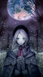 Rule 34 | animated, animated gif, aqua eyes, blood, bloodborne, crack, dress, from software, hat, highres, holding hands, jewelry, lipstick, makeup, moon, moon presence (bloodborne), necklace, no humans, plain doll, white hair