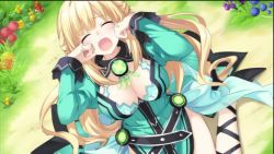 Rule 34 | 10s, 1girl, blonde hair, breasts, cleavage, cleavage cutout, clothing cutout, crying, closed eyes, female focus, large breasts, long hair, neptune (series), official art, solo, tears, tsunako, vert (neptunia)